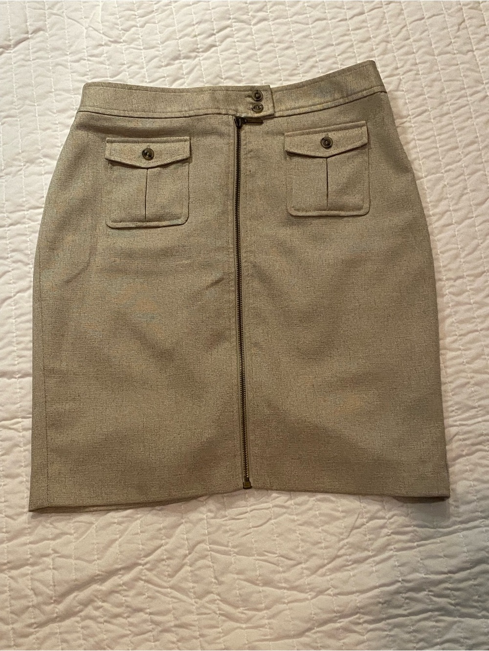 The Limited Beige Front-Zip fully Lined Pencil Skirt with Pocket Flaps